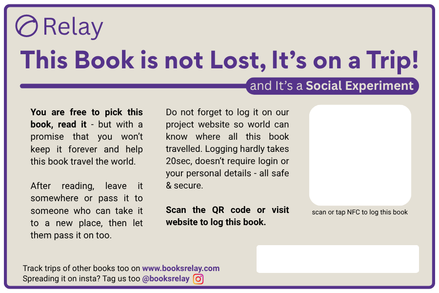 The printed plate: a heading that says this book is not lost, short instructions, and a QR code with the book's code under it.